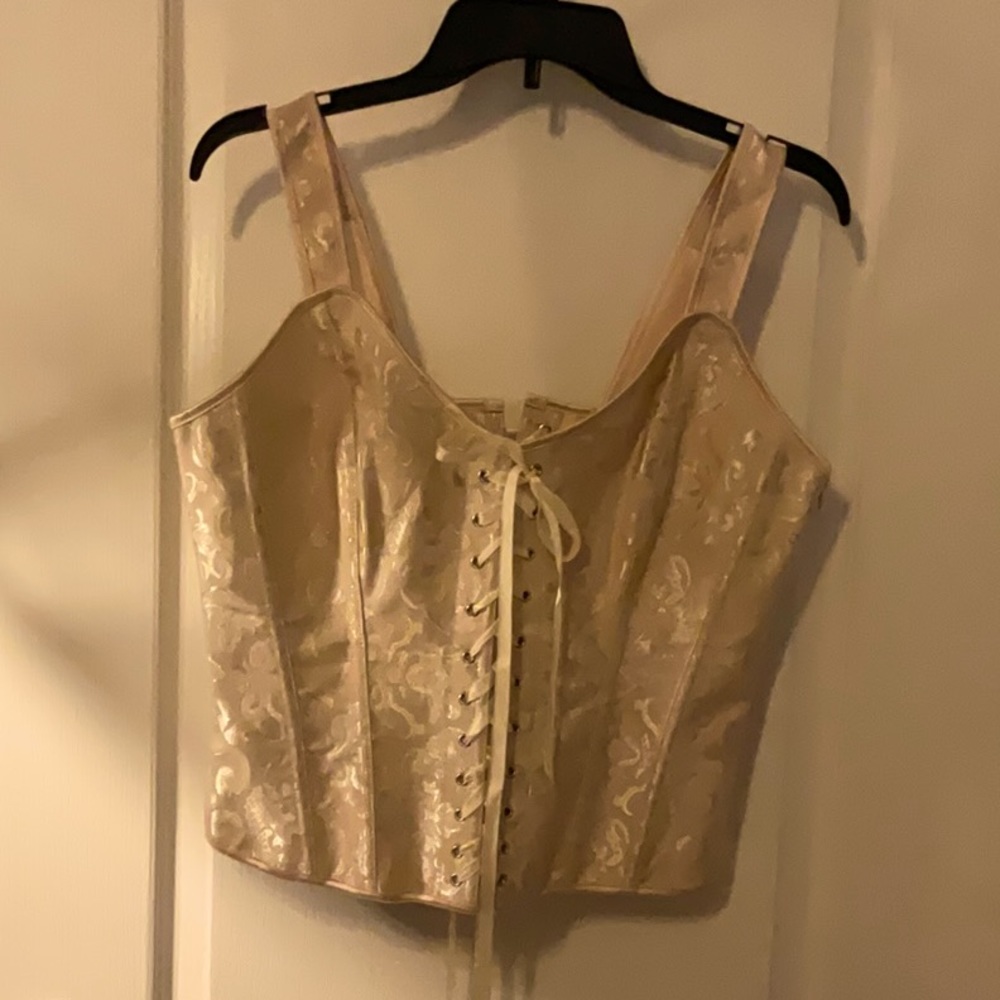 Cream Brocade Double Lace Up Corset